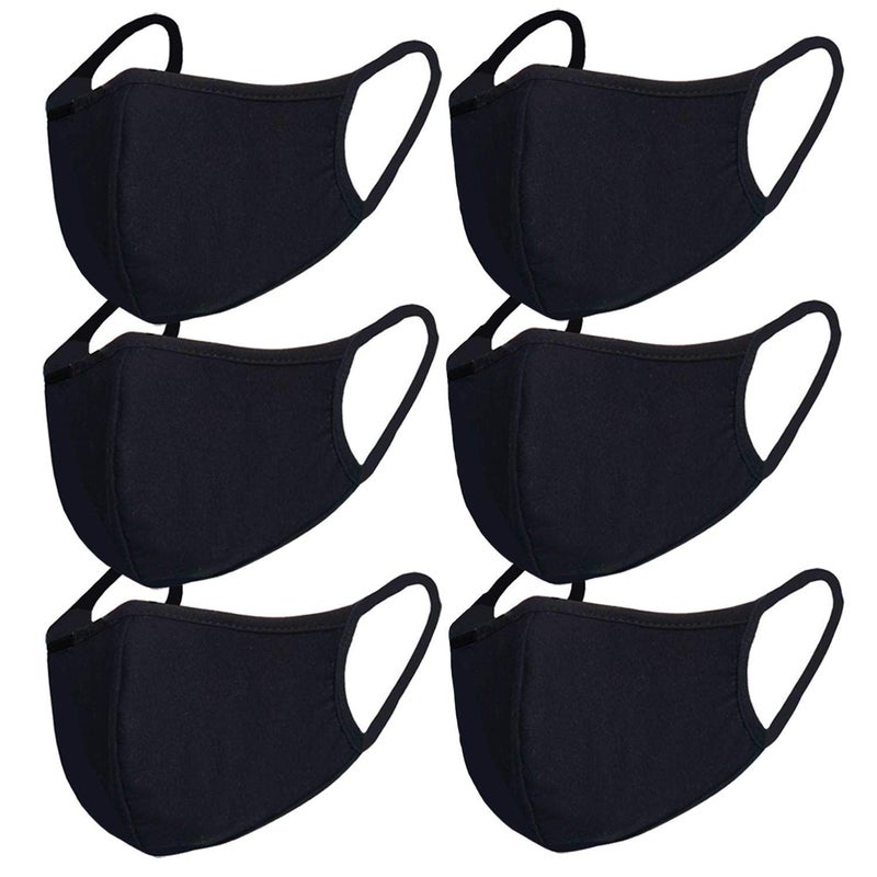 FECEDY 6pcs/Pack Black Mask Windproof Dustproof Masks Breathable Reusable Washed for Outdoor Sport Half Face Earloop Cotton Masks - Image 1